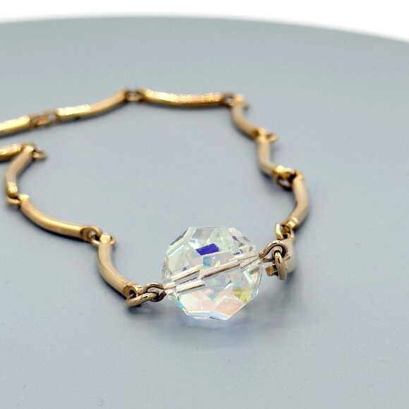 Vintage Sarah Coventry Gold-Tone Necklace Aurora Borealis Crystal Bead Accent - Picture 11 of 12